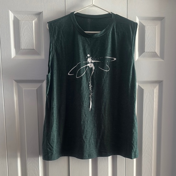 Tops - Dark Green Sleeveless Top with Warrior Dragonfly Design❤️